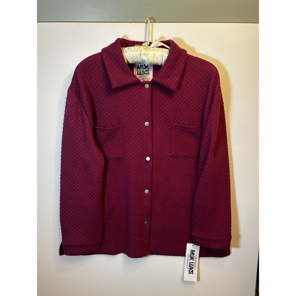 Muk Luks Womens 1X Burgundy Quilted Snap Front Shacket Jacket NWT Plus Size Cozy - Picture 9 of 16